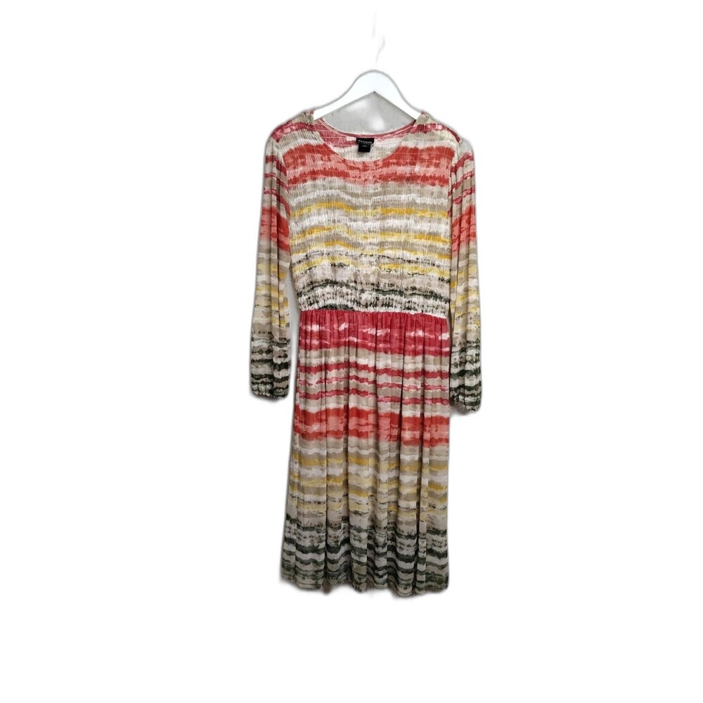 Enfocus Watercolor Dress Size 8 Semi Sheer Stretchy Multicolor
